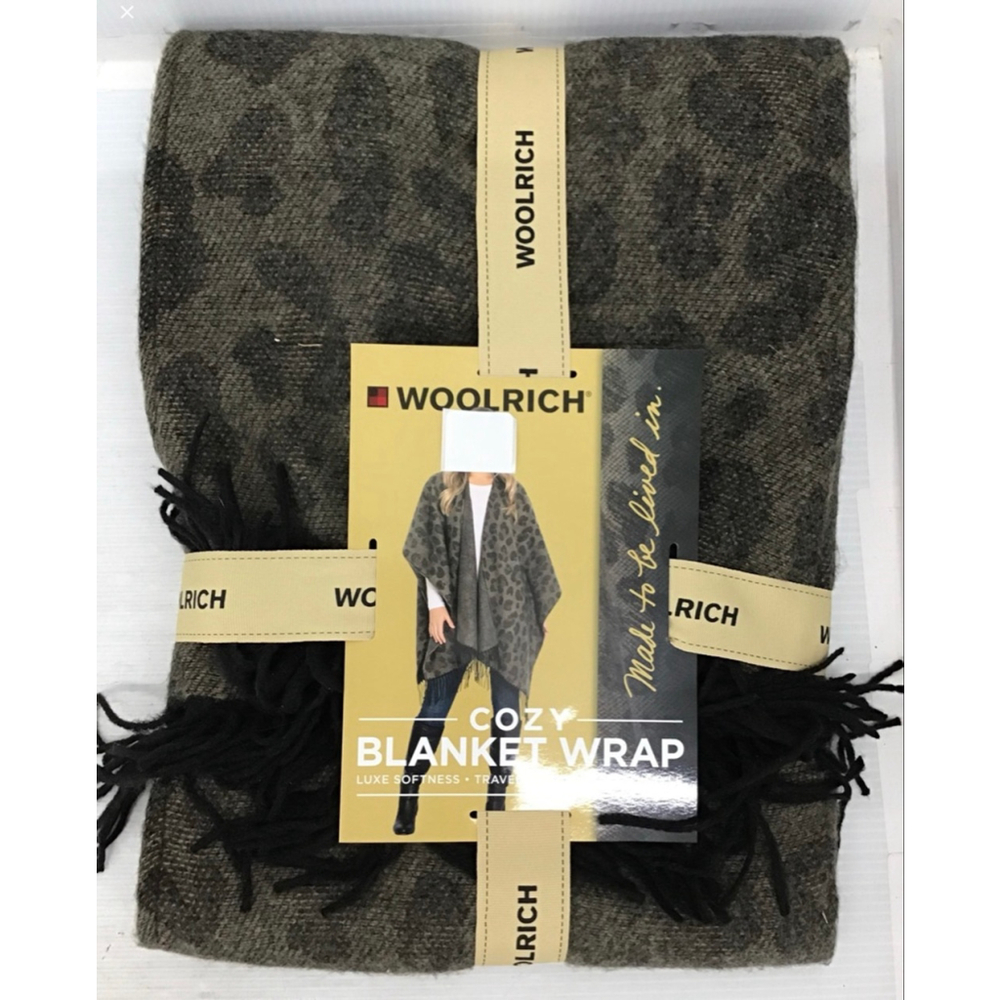 Woolrich One Size Charcoal Black Leopard Print Cozy Blanket Wrap Great Gift